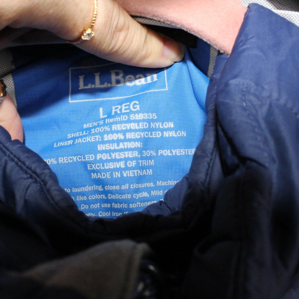 LL Bean Blue Nylon Full Zip Lined Insulated Hooded Jacket Size L - Picture 11 of 12